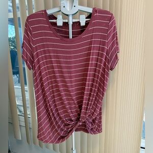 Nine Britton Burgundy Striped Knot Front Tee